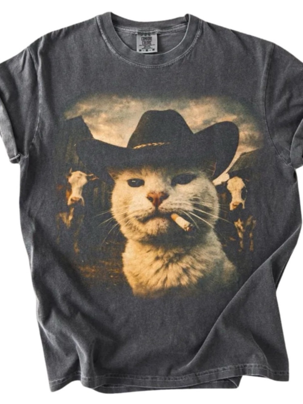 Vintage Cowboy Cat Graphic T-Shirt - Pepper